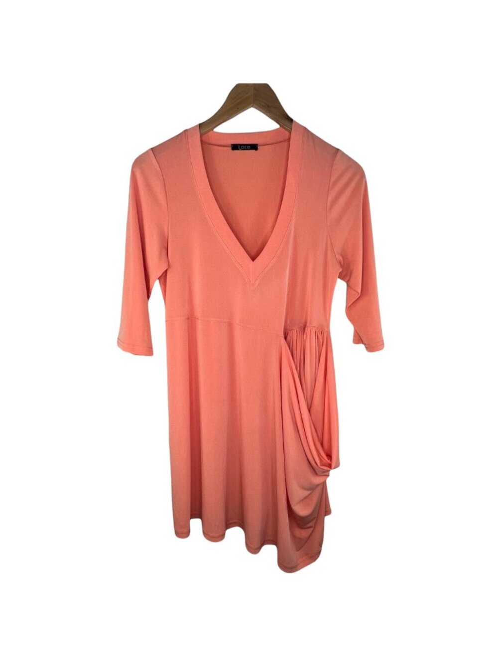 Lace Tunic Lagenlook Small V-Neck Pullover Pocket Orange Polyester Blend